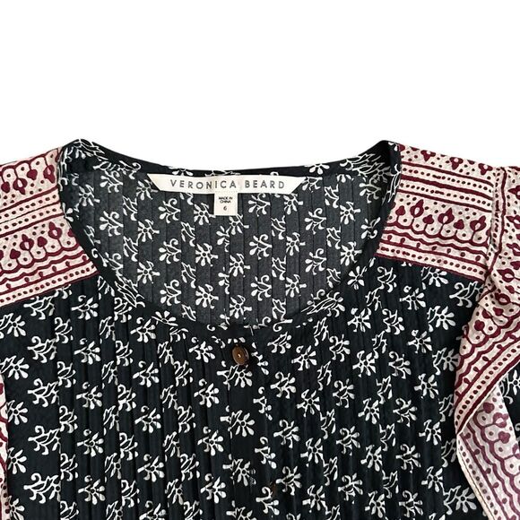 Veronica Beard Women’s Silk Jules Ruffle Blouse Shirt Top Floral Size 6 Black - Picture 2 of 6
